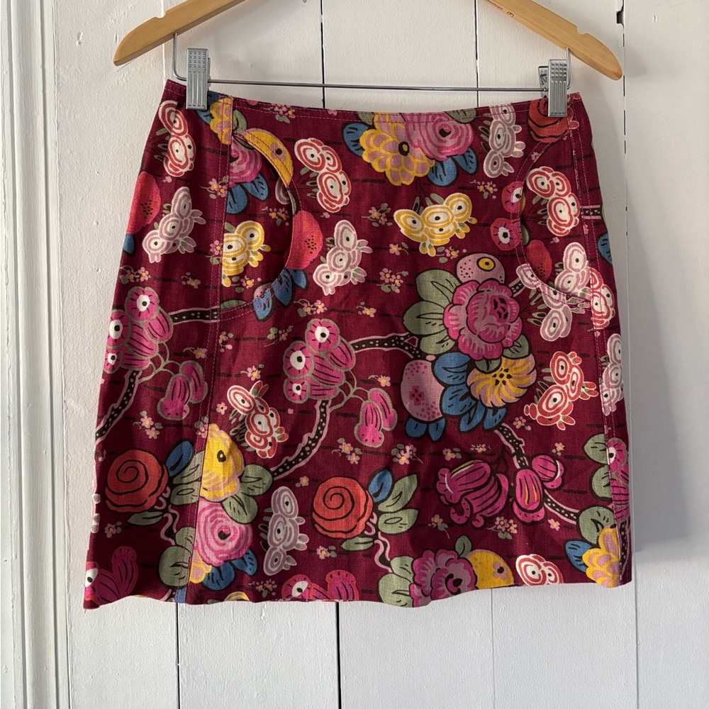 Cynthia Steffe Linen Mini Skirt Vintage Floral Print Size 2